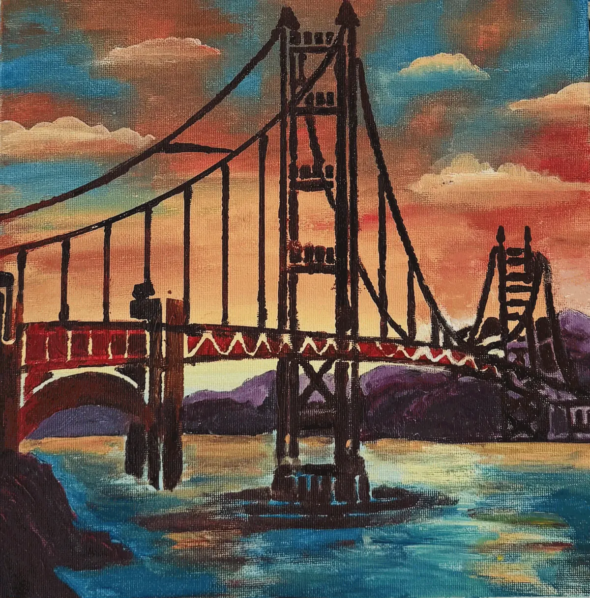 Sample painting of the Golden Gate Bridge at sunset