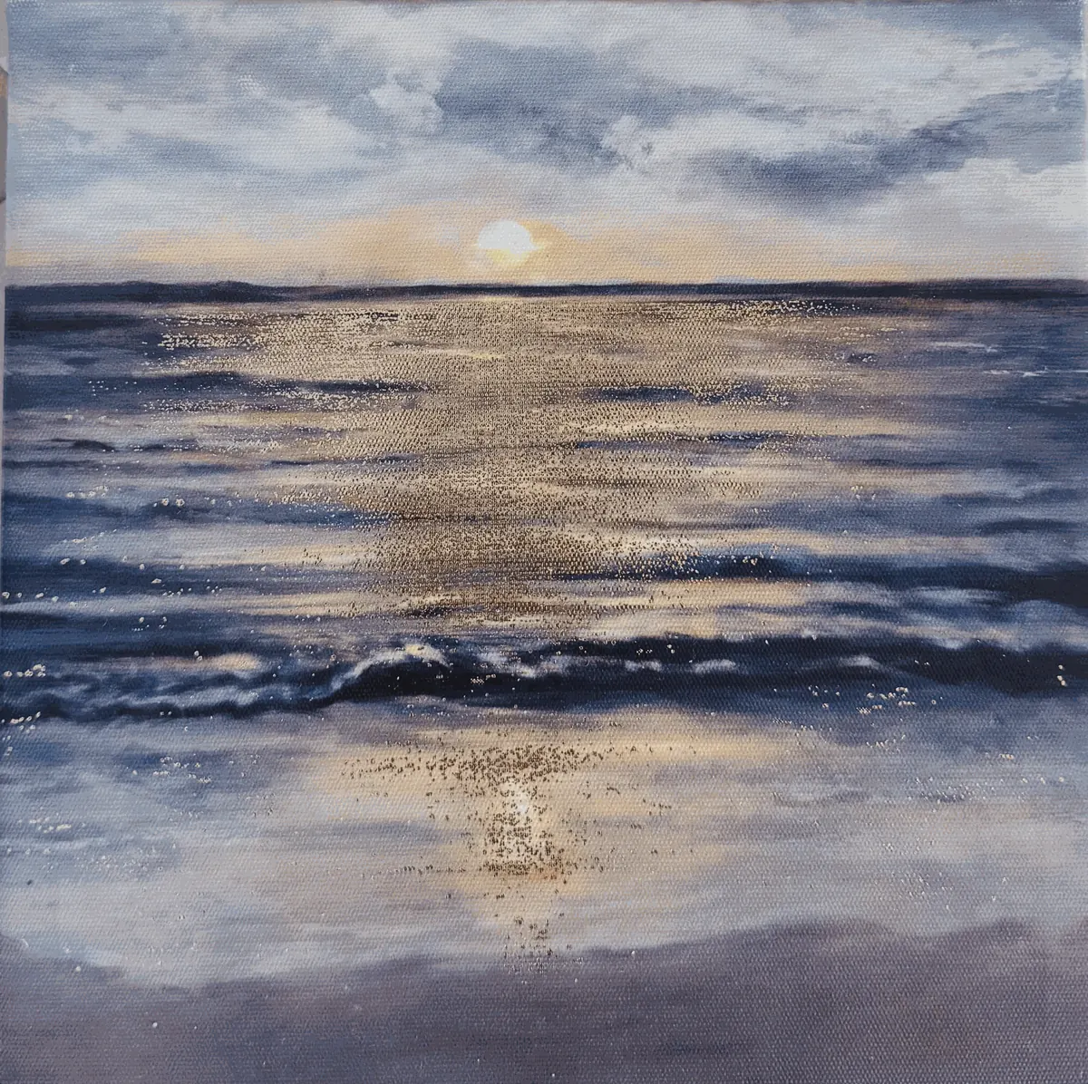 Sample painting of a silver sunset over the ocean