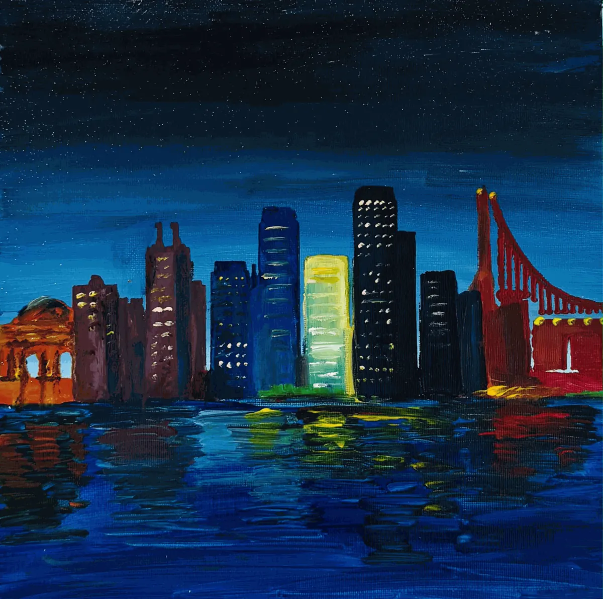 Sample painting of the San Francisco skyline at night
